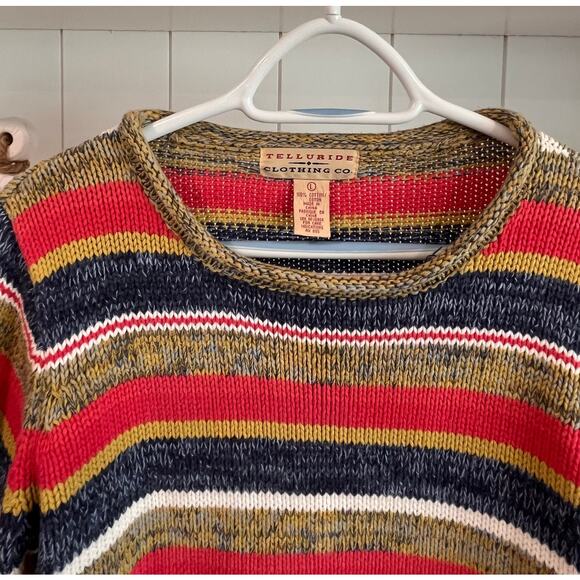 Telluride Clothing Co Striped Cotton Sweater Size LRG Retro Fall Knit Pullover - Picture 3 of 9